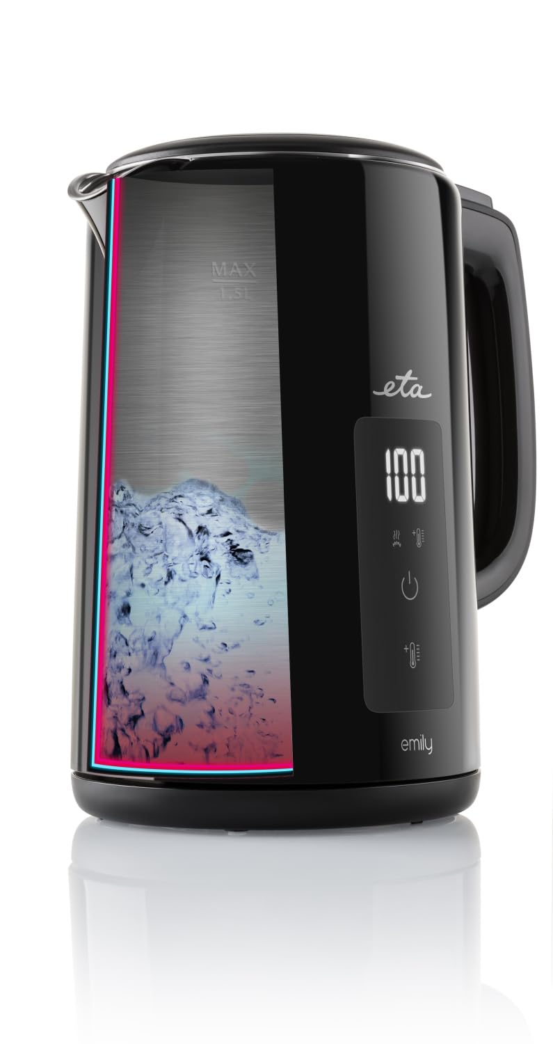 ETA Emily czajnik elektryczny z podwójnymi ściankami, 1800 – 2000 W, 1,5 l, od 40 do -100 °C, wskaźnik LED, funkcja KEEP WARM, funkcja pamięci