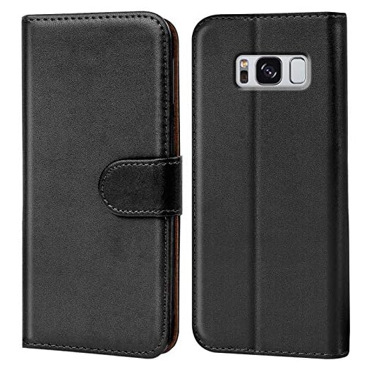 Verco plånbok för Samsung Galaxy S8 Plus skal, mobilskal skyddsfodral väska för Samsung S8+ Case med korthållare av pu läder, Svart