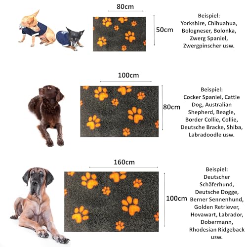 elropet Hundematte vetbed für kleine Hunde & große Hunde/Premium 22mm hohe Qualitätsstufe/Hundedecke S/M/L (Dunkelgrau + orangene Pfote, S 80cm X 50cm)