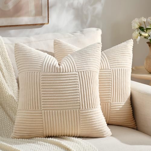 Fancy Homi Set of 2 Tan Boho Decorative Throw Pillow Covers 18x18...