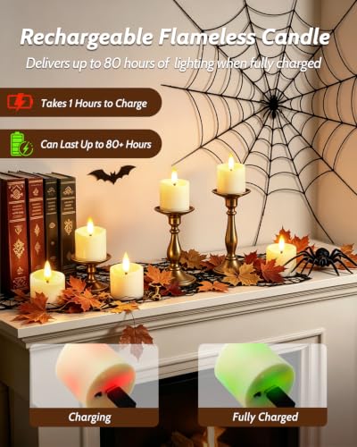 Image of 6 Pack Small Rechargeable Flameless Candles with Remote Timer | 1.5 inchx2 inch LED Tea Lights Votive Fake Candles Flickering Mini Candles Battery Operated for Halloween Wedding Party Home Decor