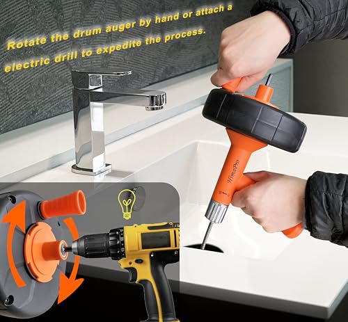 HimaPro Drum Auger 1/4 INCH x 25 Feet with Drill Adapter | Heavy Duty Flexible Plumbing Snake Drain Auger | Clog Remover Plumbing Pipe Unblocker for Sewer, Bathroom, Sink, and Shower