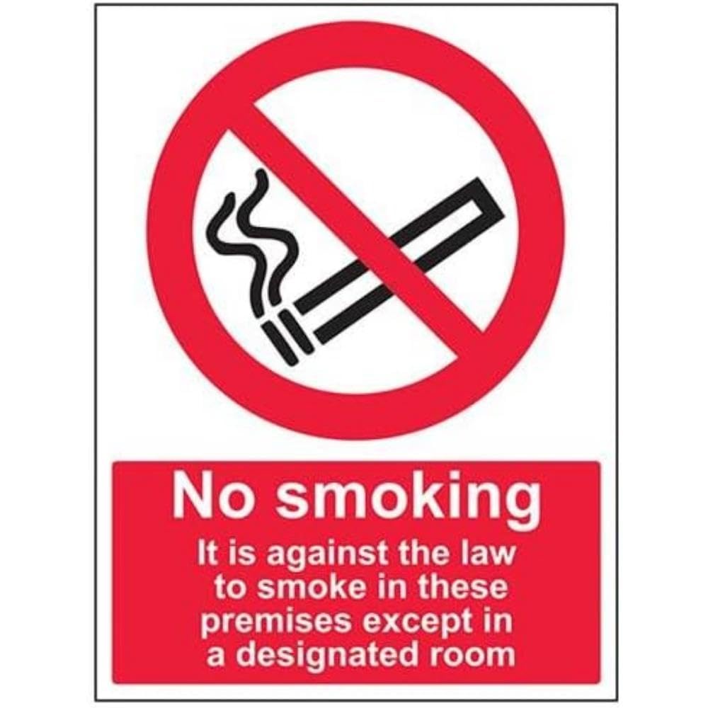 V Safety No Smoking/Against The Law Prohibition Sign - 300mm x 400mm - 1mm Rigid Plastic