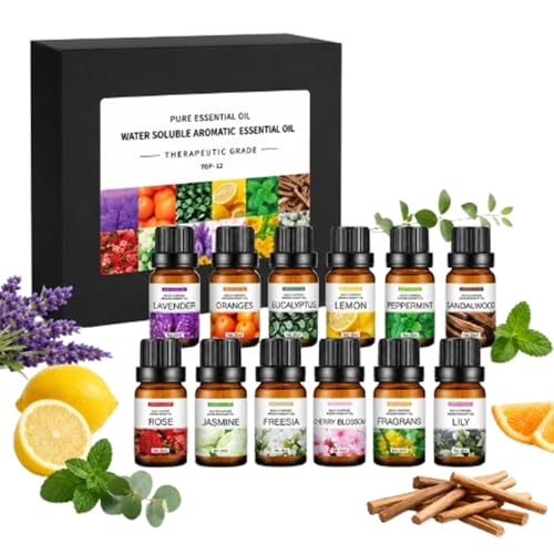 SKY-TOUCH Essential Oils Set for Diffuser Home Care Diffuser Oils Scents 100% Pure Therapeutic Grade Oils kit for Home Aromatherapy Gift 6 Bottles*10mL (12 flavors)