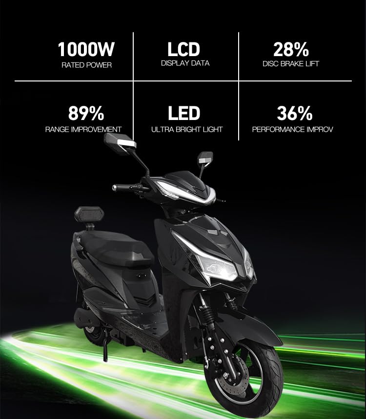Image of MIOOX 48V 30AH Electric Scooter, 120-140 km Range, 45 km /h Speed, Disc & Drum Brakes, LED Headlight, Comfortable Seat, 3-Year Battery Warranty (Black)