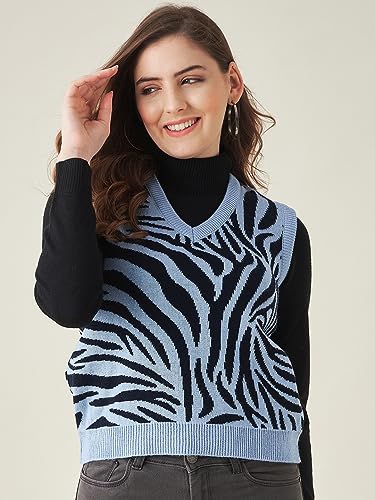 Image of Modeve Printed V Neck Sleeveless Sweater for Women||Winterwear||