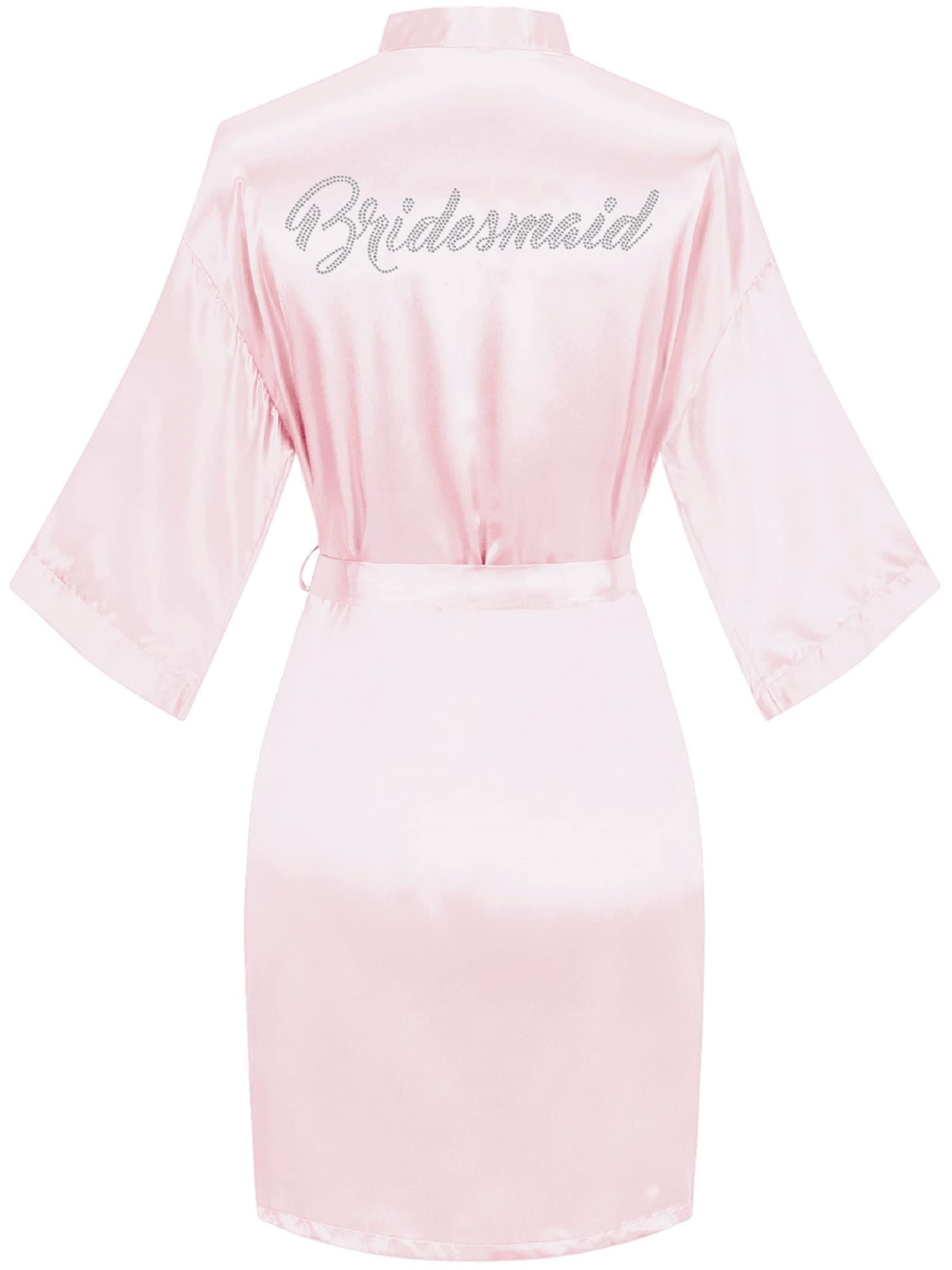 goodmansam Women's Silky Robes One Size Silver Rhinestones Bride Bridesmaid Sleepwear for Wedding Party Getting Ready