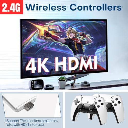 Image of (New 2025) Wireless Retro Game Console Stick 4K Stick with Built-in 23+ Emulators 20,000+ Games, 4k Hdmi Output & 2.4GHz Wireless Controller, Retro Game Emulators, Plug & Play TV Video Games-White