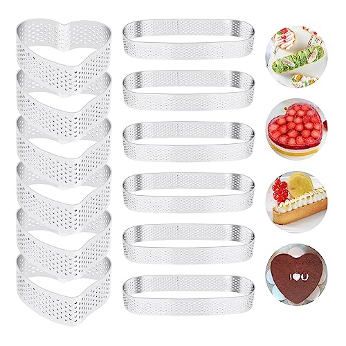 Smallterm Anillo para tartas, 6 moldes ovalados para tartaletas y 6 unidades, forma ovalada, para postre, mousse y tartas (9,4 cm y 6 cm)