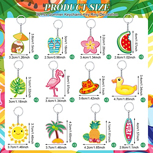 Janmercy 36 Pieces 36 Pieces Hawaiian Luau Party Favor Summer Flamingo Pineapple Beach Keychain Cute Tropical Hawaiian Keyring for Summer Theme Luau Keyring Party Favor Supplies, 12 Styles (Lovely)