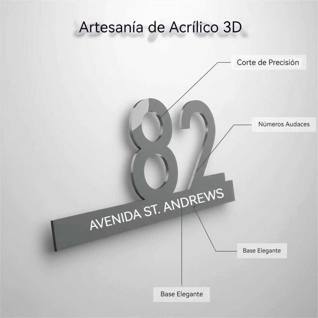 Números para Casa Exterior Personalizado - Letrero de Puerta de Acrílico Grabado en 3D Personalizado, 5 Tamaños y 3 Opciones de Color para Placa de Número de Casa y Dirección(Negro)