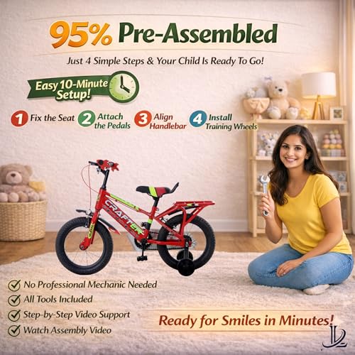 Image of longrun 14T Cycle for Kids 2-5 Years Boys and Girls | Bicycle for Kid with Training Wheels | Kids Cycle for 2 to 5 Years with Adjustable Seat | Easy 4-Step Setup | 95% Fitted | 14 Inch Kid Cycle (Red)