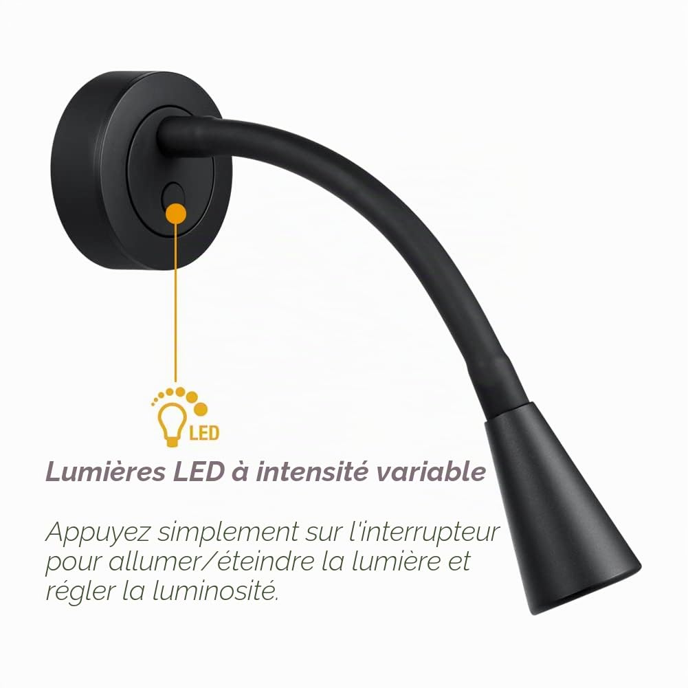 acegoo Lampe de Lecture LED 12V Dimmable 2 pièces Camping-Car Bateau Murale de Chevet Col de Cygne Lumière 3200K avec Chargeur USB & Interrupteur Variateur pour Caravane Van Voiture Camion