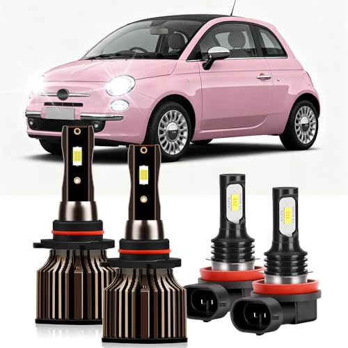 SMUCGUD Fit For Fiat 500 500L 500X 2012-2020 Lights Bulbs, 30000LM Super Bright High Low Beam Fog Light Bulbs, 6000K White, 400% Brightnes, With Cooling Fan, Plug and Play, Pack of 4