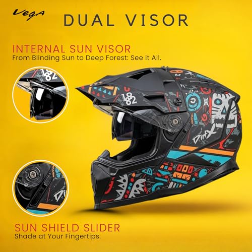 Image of Vega VF 11 Dirt-X Challenge Full Face Riding Helmet with Matte Shock Absorbing Shell, Aerodynamic Design, Ventilated Interior, Aggressive Racing Styling Dull Black Red -XL