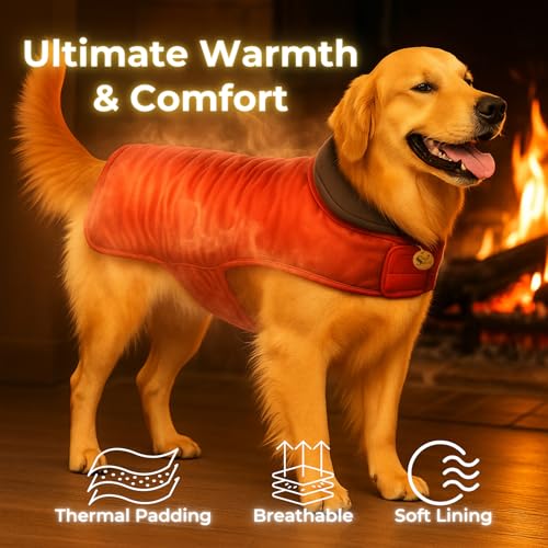 Image of Sage Square Double-Sided Quilted Dog Jacket - Weather-Resistant, Lightweight, Waterproof, Designed for Comfort & Warmth, Adjustable Fit, Perfect for Indoors or Outdoors (Quilt Red, 5XL - 28 Inch)