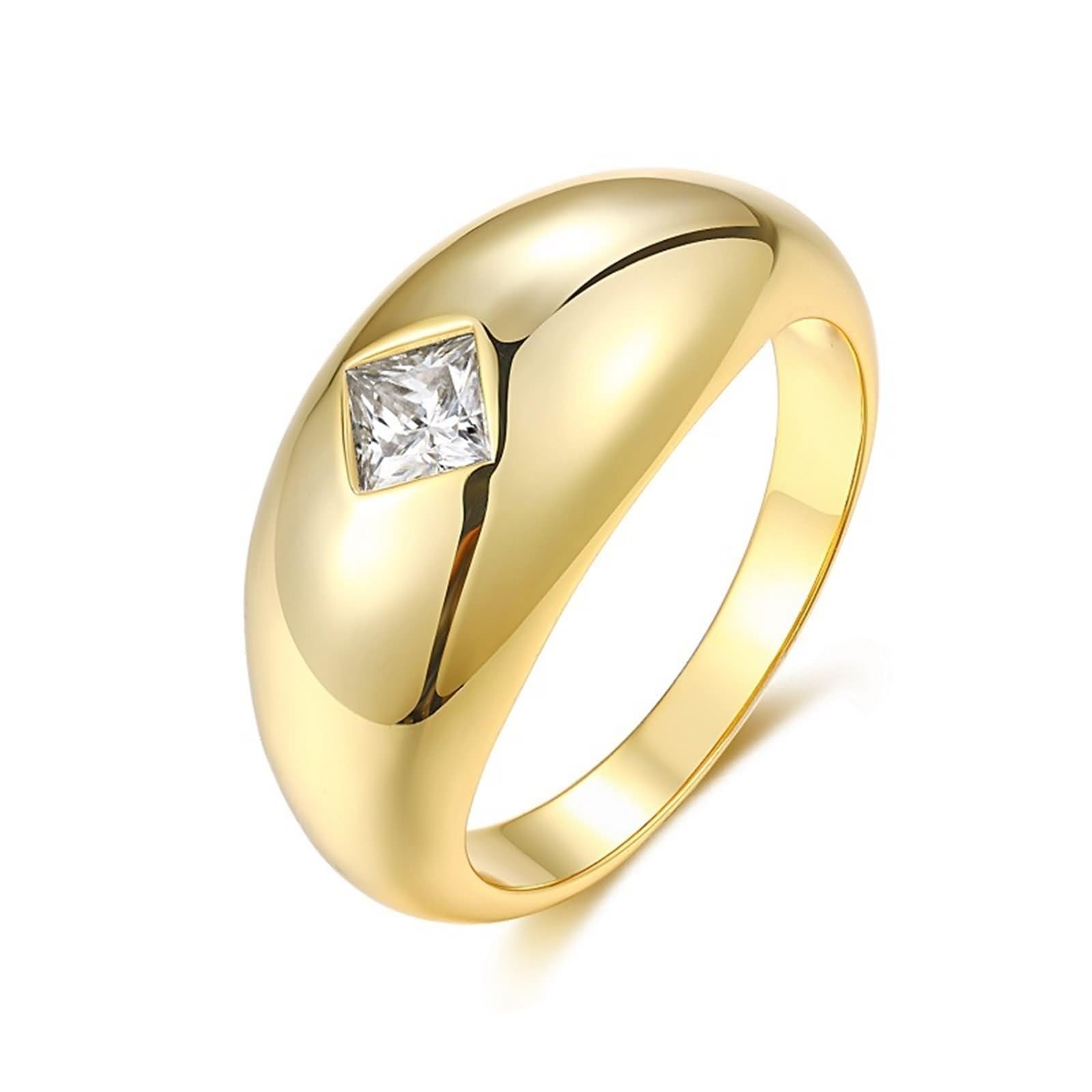 Anillo de compromiso de oro, anillos para mí, anillo pulido con moissanita cuadrada de 4 x 4 mm, oro amarillo de 0,3 quilates