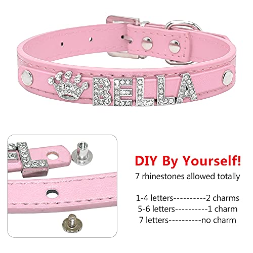 Didog Smooth Pu Leather Custom Dog Collars With Rhinestone Personalized Name Letters,Fit Small Medium Dogs,Pink,S Size #TOP2