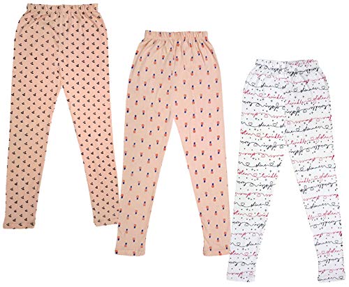 Image of IndiWeaves Girls Cotton Printed Leggings Slim Fit Cotton Stretchable Leggings [Pack of 3] Peach2, Peach, White1