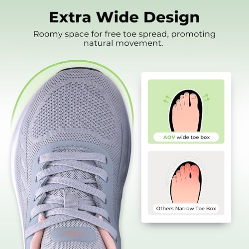 Image of AOV Wide Walking Shoes Women Arch Support Plantar Fasciitis Tennis Sneakers Orthotic Tennis Shoes for Workout Gym Black Size 8