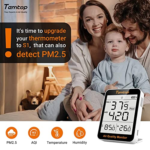 Image of Indoor Air Quality Monitor with Hygrometer, Temtop PM2.5 AQI Meter Indoor Thermometer Temperature and Humidity Monitor with Detachable Bracket, 4 Working Modes (S1 Up)