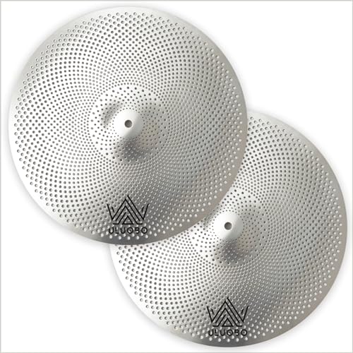 ULUOBO Low Volume Hi Hat Cymbals Pair, 14 inches Quiet Silent High Hat Cymbal Set for Practice (2 Piece,Silver)