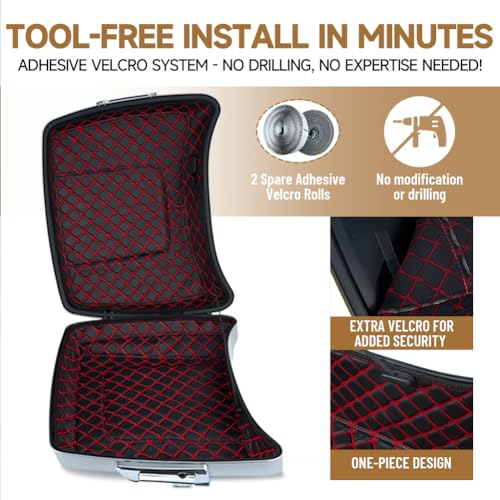 Forros para Alforjas Tour Pack Personalizados con Costura a Medida para Harley Razor Tour Pack (2014-2026), Hilos Rojos, Hechos de Cuero miniatura 4