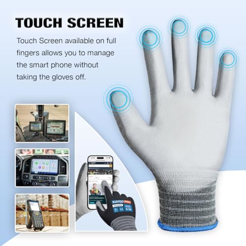 KAYGO Thin Work Gloves PU Coated 12 works Touchscreen, KG15P - Image 2