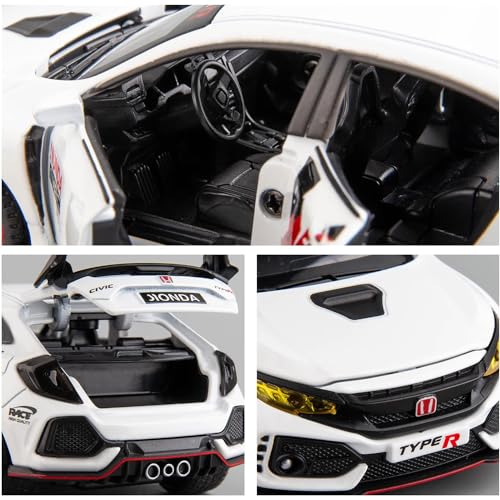 Image of New 1:32 Civic Type R Diecast Alloy Metal Pull Back Car with Openable Doors Music Sound and Light Vehicle Toy Car for Kids Boys (Red)