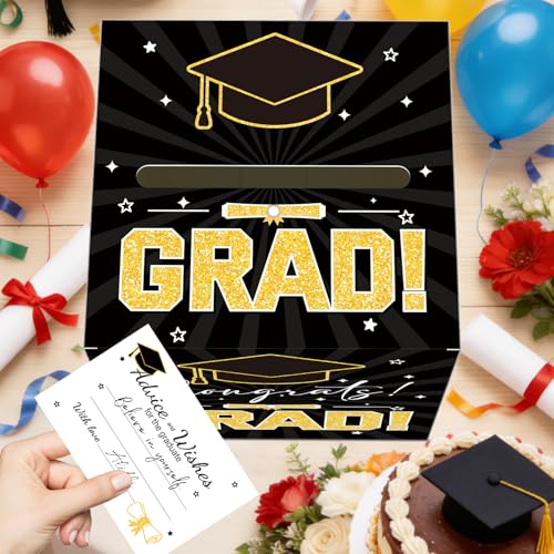 Image of Graduation Card Box Graduation Decorations 2026 Grad Card Box for Gift Graduation Party Favors Decor Party Supplies (Black, 50 Cards)