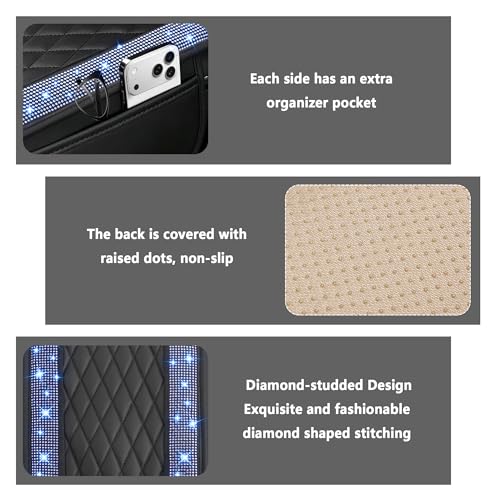 Image of Stacool Upgraded Car Center Console Cover with Rhinestones,Microfiber Leather Car Armrest Cover Cushion with 2 Storage Bags,Universal Cars Armrest Storage Box as Cars Interior Accessories