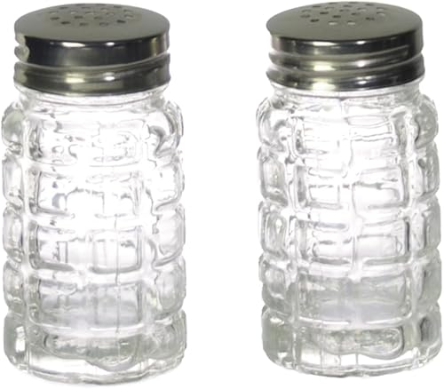 Juego de 2 saleros y pimenteros, coctelera de vidrio de 2 onzas con tapa de agujeros de acero inoxidable, recipientes para especias para condimentos