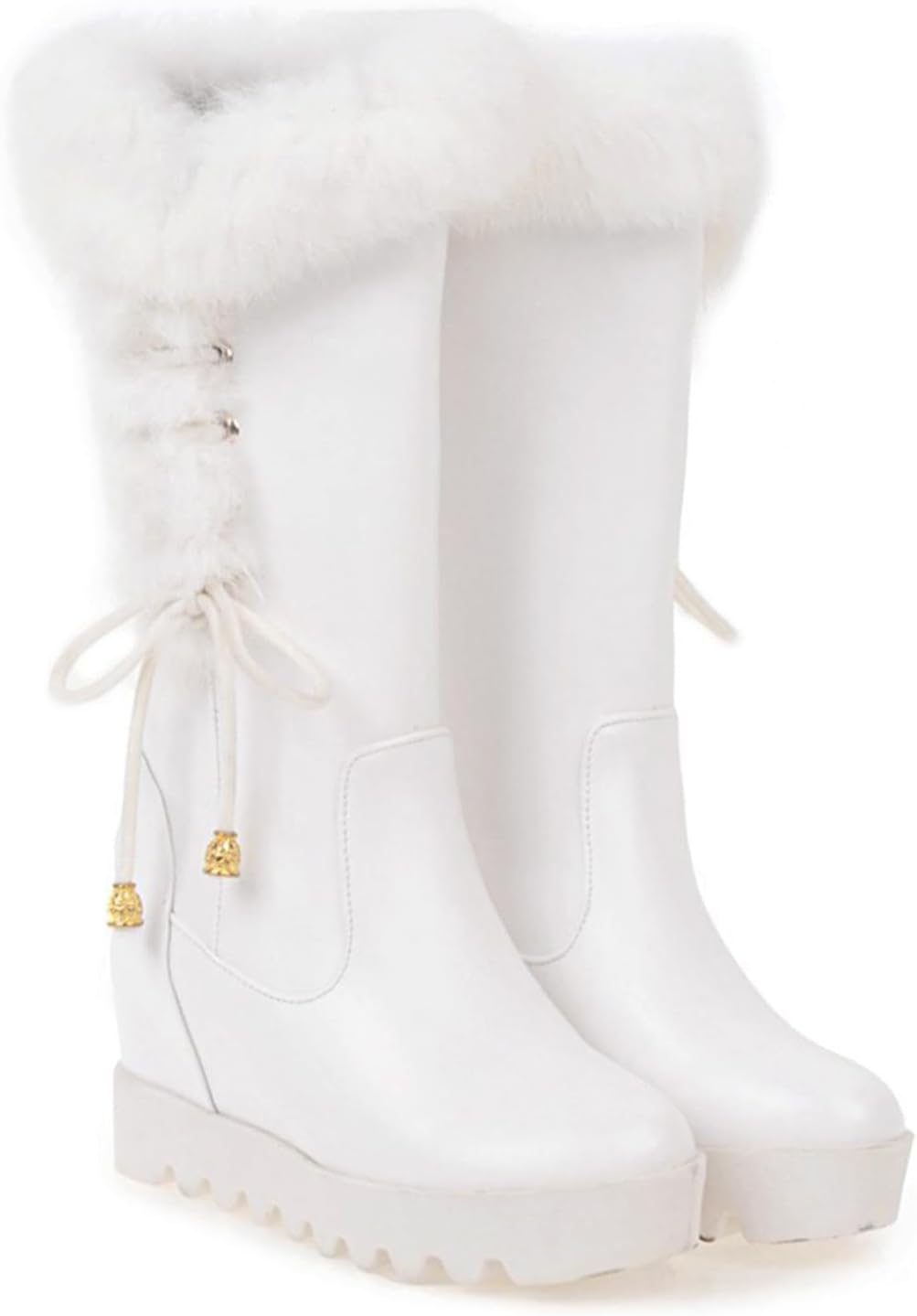 GUNIYIFS Winter Snow Boots for Women Waterproof Hidden Wedge Mid Calf Boots Women Non-slip Fur Lined Warm Faux Leather Boots