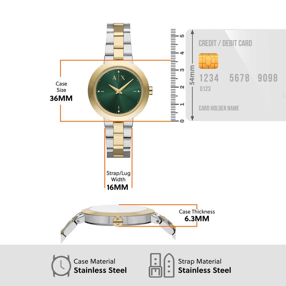 Armani Exchange Orologio da donna, Movimento al quarzo a due lancette e cassa da 36 mm con cinturino in acciaio o pelle