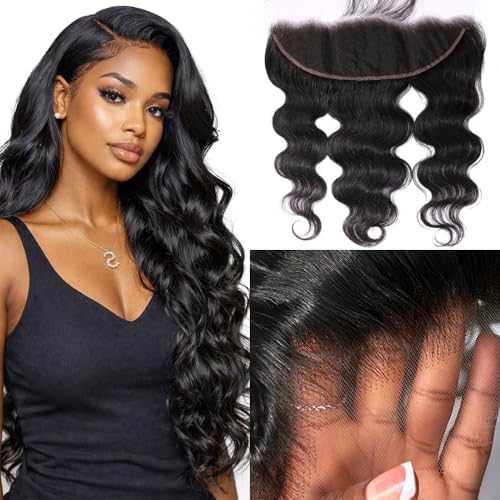 13x4 SKINLIKE Real HD Lace Frontal Only Body Wave 0.10mm Ultra Thin Invisible Swiss Lace Human Hair Frontal Pre Plucked Hairline With Baby Hair Natural Black Color 16 Inch Brazilian Virgin Hair