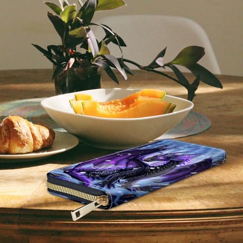 Image of Women's Wallets,Credit Card Holder Money Leather Long Wallet with Wristlet,Large Capacity with Zip-Around Phone Purse for Women Ladies Girls,Cute Little Dragon