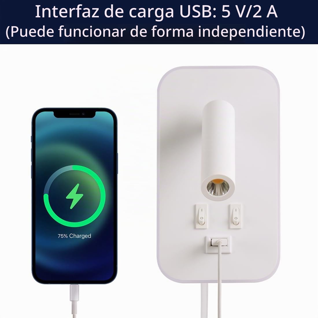 3W+9W LED Lámpara De Lectura Blanco Luz De Lectura Con Interruptor Apliques Para Lectura En Interior Iluminación de Pared puerto de carga USB Para Giratoria Lámpara De Dormitorio,Con Enchufe