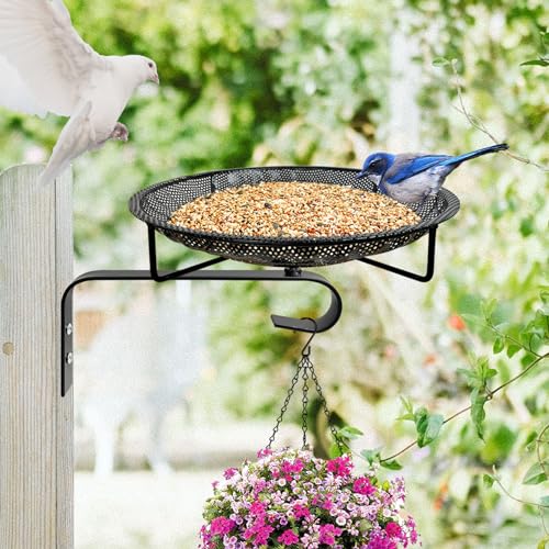 CQAIRIOU Wall Mounted Bird Feeder Tray 11.8 Stainless Steel Large Fence Tree Mount Birds Feeder for Outside Wild Birds Table Mountable Platform Bird Feeder Mesh Seed Tray with Hanging Hook