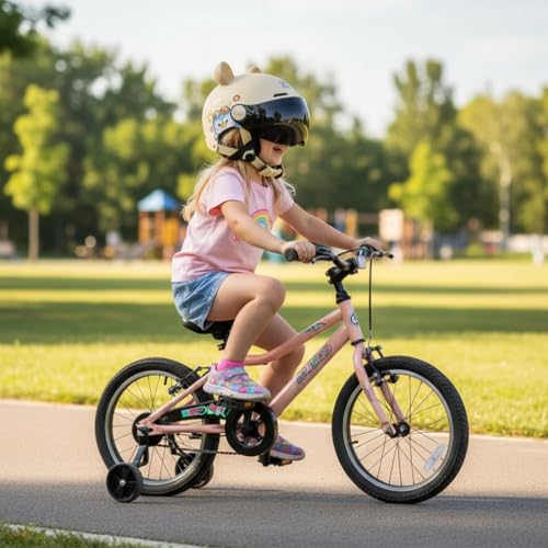 Image of Proberos Kids Bike Helmet for Boys & Girls Ages 5-12, UV400 Sun-Proof Goggle Lightweight Cartoon Bike Helmet with Detachable Ear Guards, Adjustable Chin Strap, Cushion Liner Design, Beige