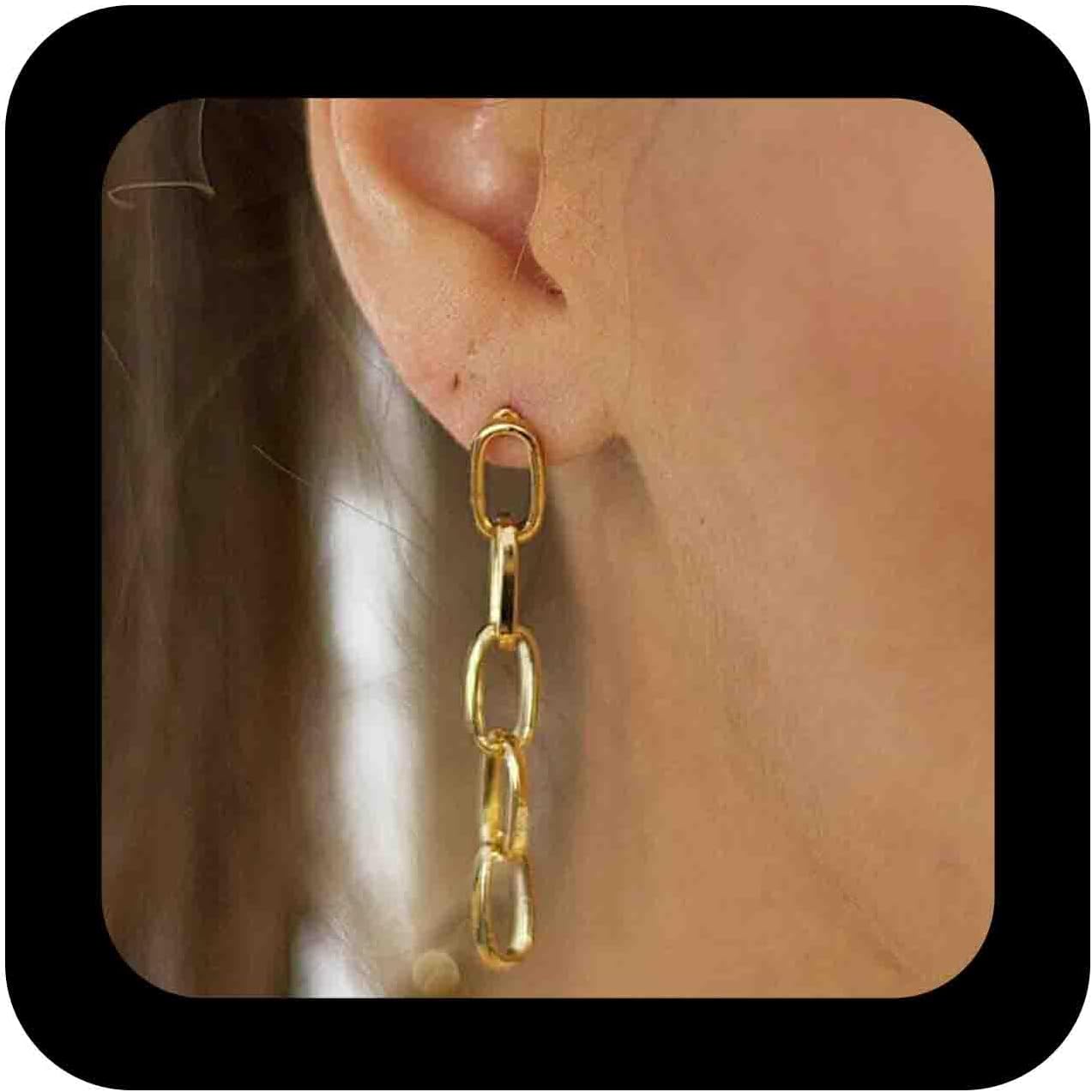 Minimalist Gold Plated Paperclip Chain Earrings Chunky Metal Paperclip Link Earrings Dainty Long Chain Dangle Drop Earring Statement Earrings Jewelry for Women