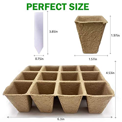 IFLYOOY 12 Packs Peat Pots Seed Starter Tray, 144 Cells Biodegradable Seedling Pots Germination Trays, Organic Plant Starter Kit with 20 PCS Plant Labels(12PCS) - Image 3