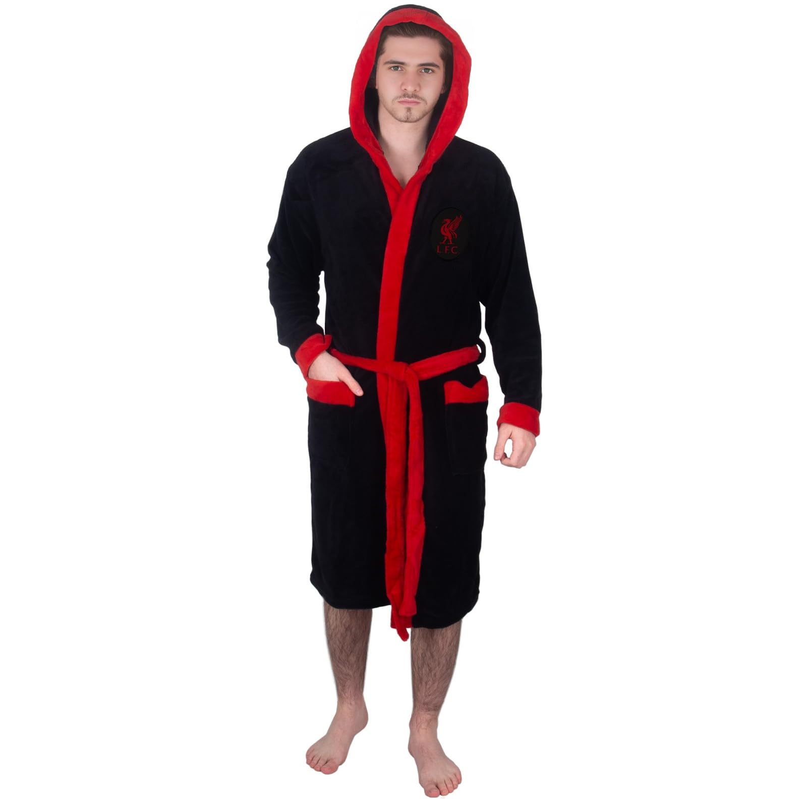 Liverpool F.c. Men's Black Liverpool Fc Official Gift Fleece Dressing Gown Robe 3XL