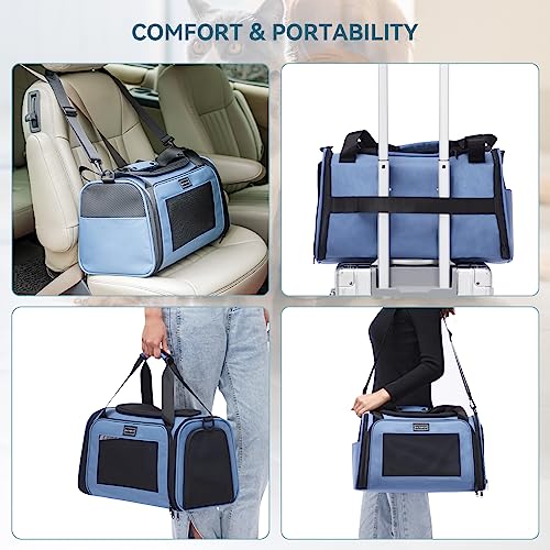 PETSFIT Pet Carrier, Dog Carrier Airline Approved, Collapsible Soft Sided TSA Approved Pet Carrier for Small and Medium Cats, Puppies Up to 12 Lbs, Cat Travel Carrier, Blue - Thumbnail 4