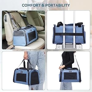 PETSFIT Pet Carrier, Dog Carrier Airline Approved, Collapsible Soft Sided TSA Approved Pet Carrier for Small and Medium Cats, Puppies Up to 12 Lbs, Cat Travel Carrier, Blue PETSFIT Pet Carrier, Dog Carrier Airline Approved, Collapsible Soft Sided TSA Approved Pet Carrier for Small and Medium Cats, Puppies Up to 12 Lbs, Cat Travel Carrier, Blue