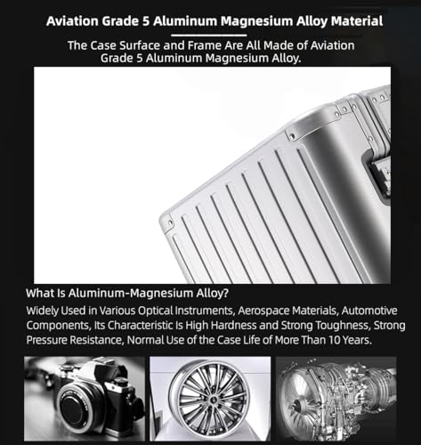 All Metal Carry On Luggage With Spinner Wheels, All Aluminum Alloy Hardshell Carry On Suitcase With Lock, Zipperless Hardside Luggage All Metal Rolling Suitcase For Travels, Business (Gray, 24 inch)3