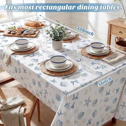 Image of Chumia 2 Pcs Coastal Tablecloth White and Blue Bachelorette Tablecloth Disposable Plastic Waterproof Table Covers Dinner Party Setting Floral Wedding Bridal Home Party(Rectangle Shell)