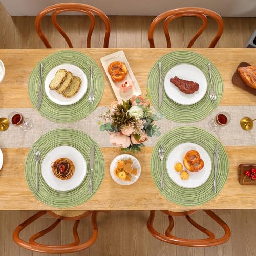 image for SHACOS Round Placemats Set of 6 for Dining Tables 15 inch Cotton Braid