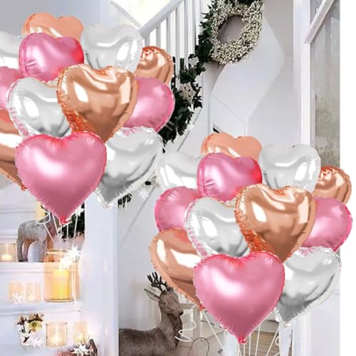 Image of Rose Gold & Silver Heart Balloons,18 Inch Light Pink Foil Love Heart Shaped Balloons for Birthday Party Bridal Engagement Wedding Anniversary Baby Shower Valentines Decorations 12Pcs