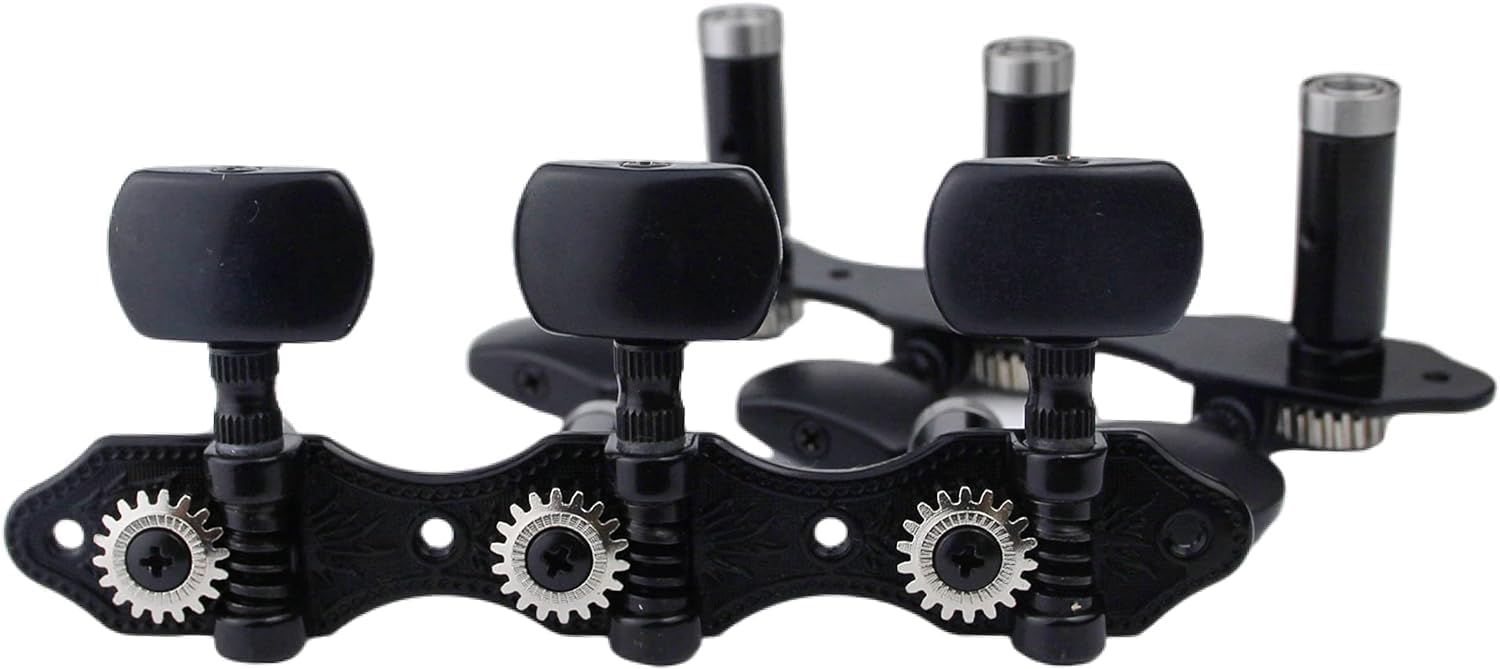 Guyker Classical Guitar Tuners, 1:18 Ratio Open Frame Style Acoustic Guitar Tuning Keys Steel String Pegs Machine Heads 2 Planks (3+3) (Black, Black Button)