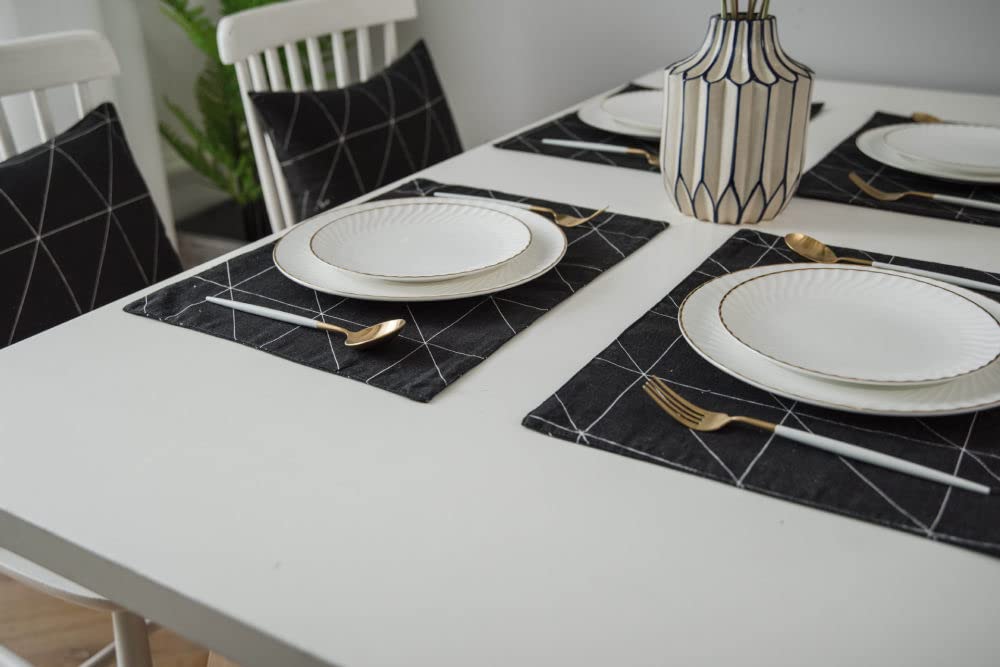 Manteles Individuales,Manteles Individuales Para Mesa De Comedor, Manteles Individuales Negros, Manteles Individuales De Lino De Algodón, Manteles Individuales Geométricos Modernos Simples, Mantel